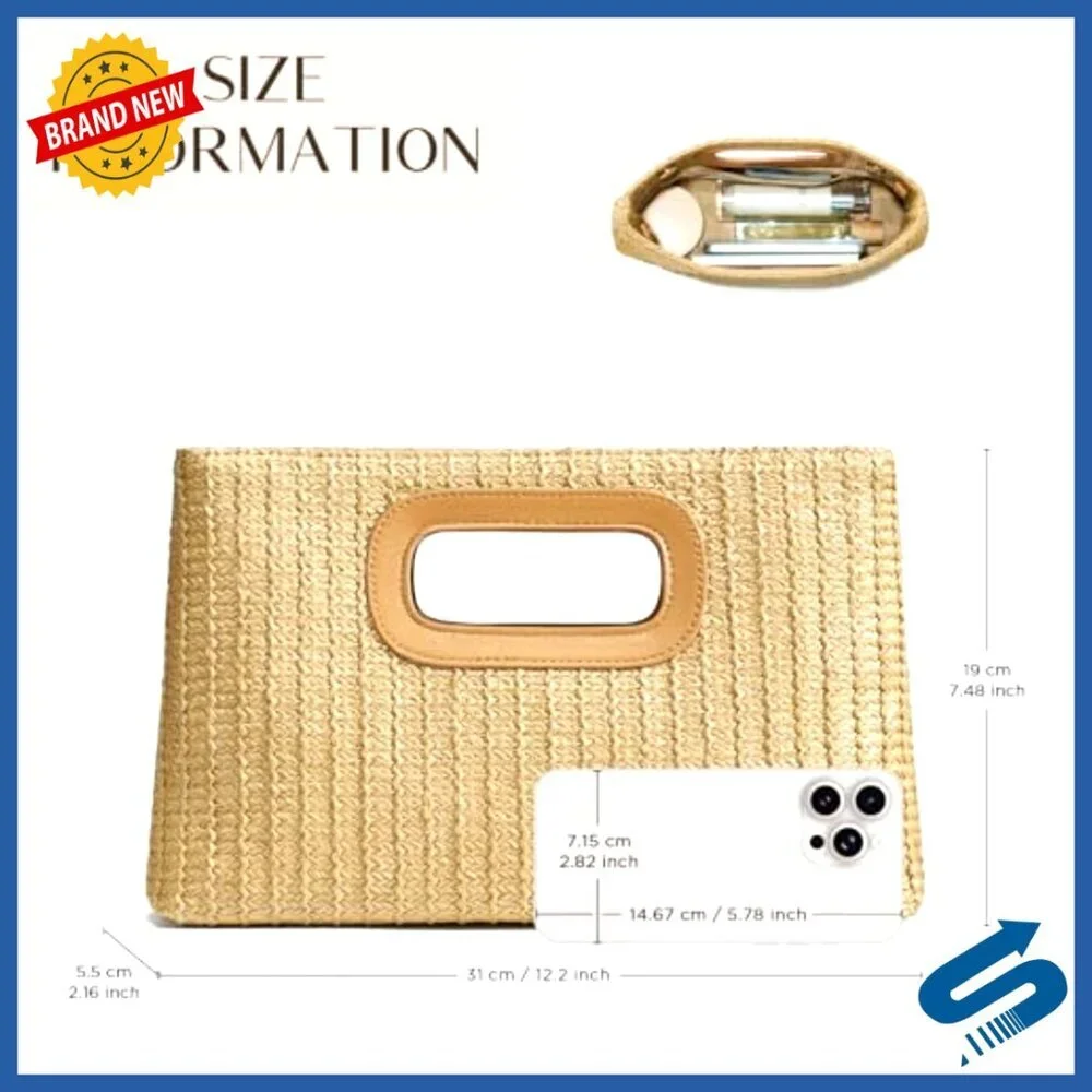 Straw Clutch Purse with Top Handle Boho Chic Summer Beach Bag